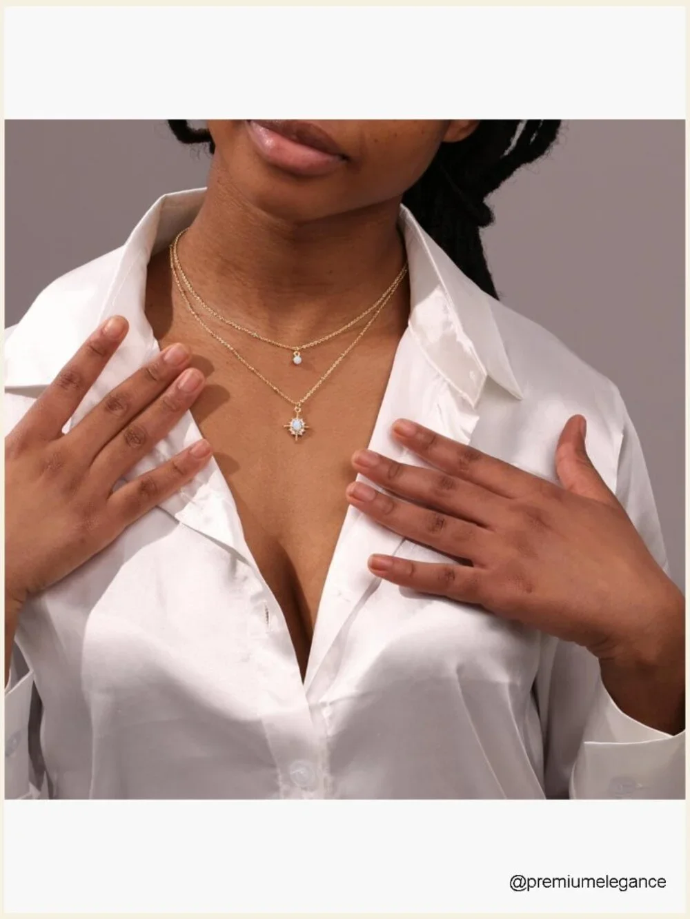 Dainty Gold Layered Star Opal Pendant Necklace Set Choker